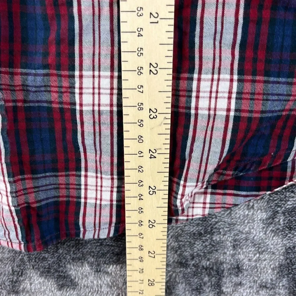 Ralph Lauren Button Up Boys L Long Sleeve Plaid Red Blue Pony Cotton